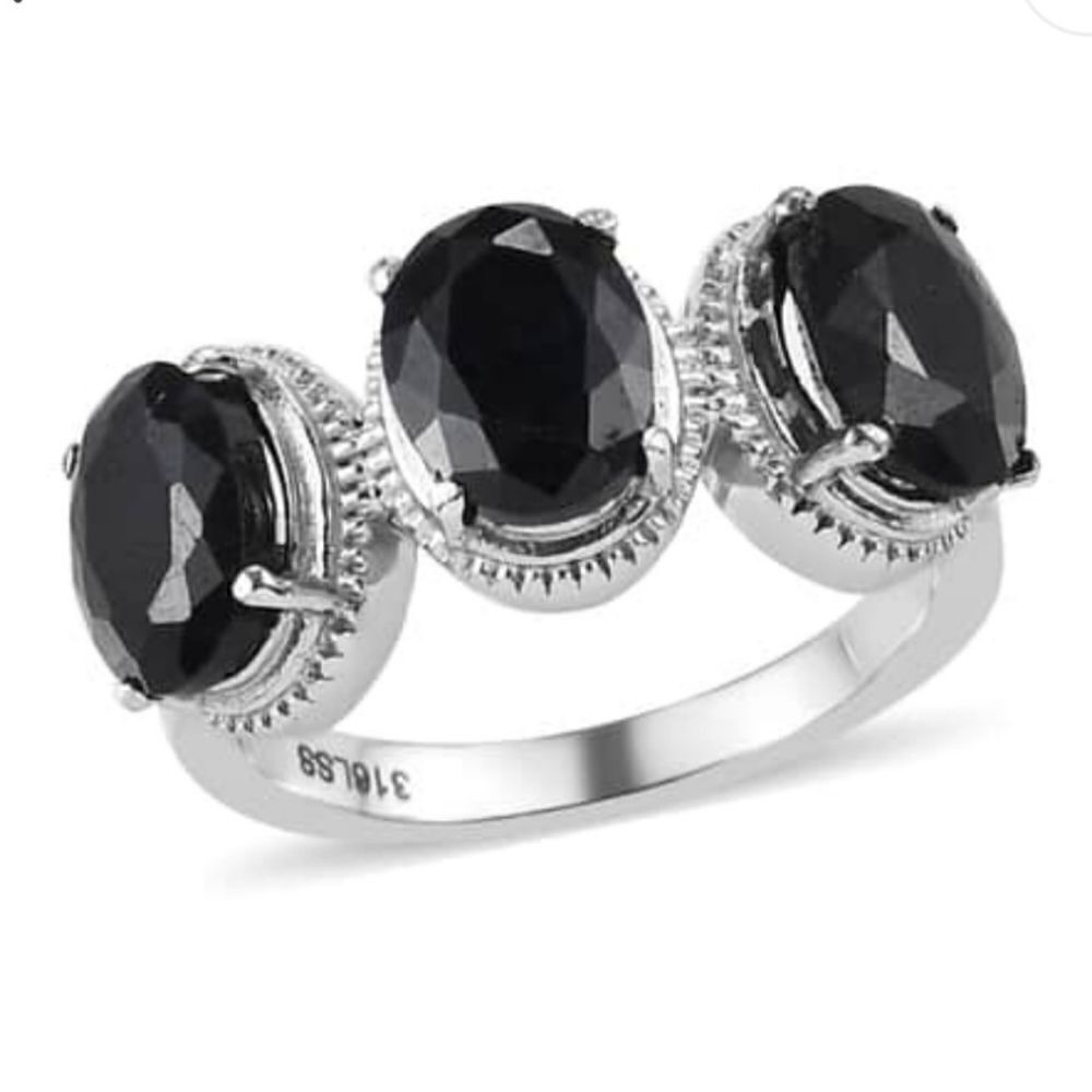 Midnight‎ Sapphire 3 Stone Ring Size 10